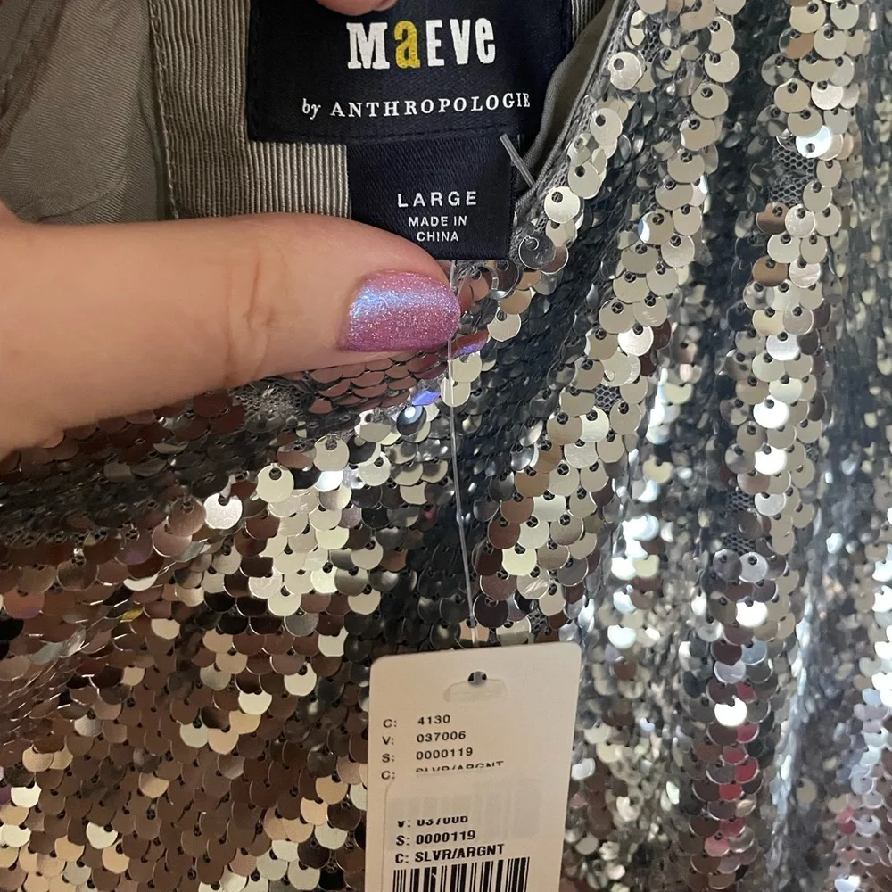 Maeve one shoulder silver sequin midi dress anthropologie sz large new nwt ✨ - Picture 13 of 14